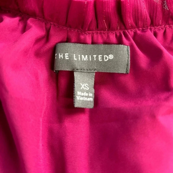 Hot‎ Pink Dress Women’s XS Metallic Lined Sheer Overlay Smocked Wedding Party - Picture 9 of 11